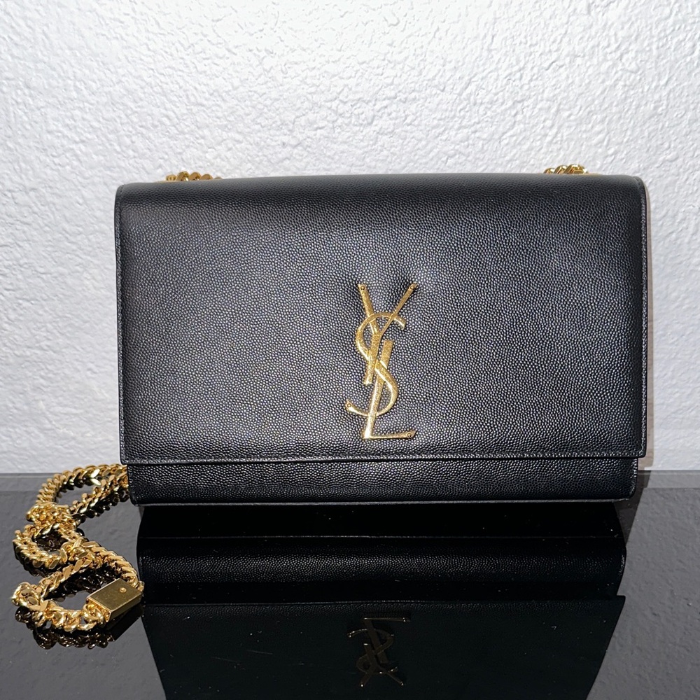 Saint Laurent KATE MEDIUM Black Crossbody with Gold Chain